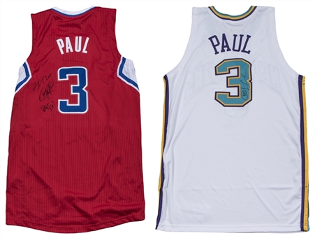 Lot of (2) Chris Paul Signed LA Clippers & New Orleans Hornets Game Jerseys (Player LOAs & JSA)